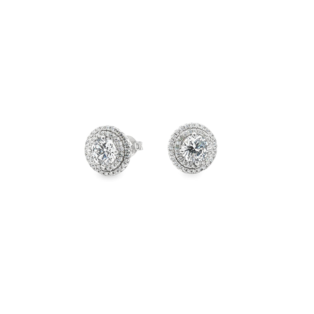 Double Halo Earrings Silver