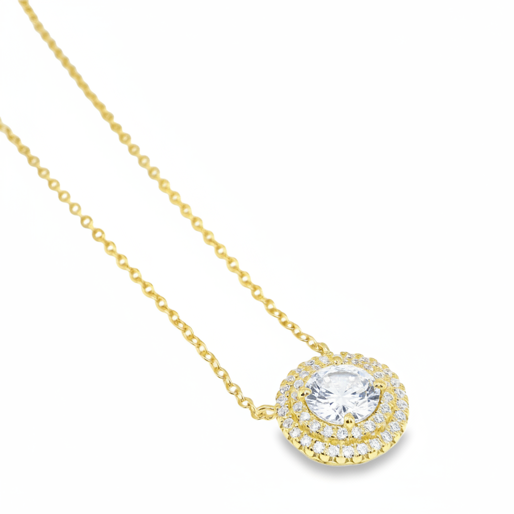 Double Halo Necklace Gold