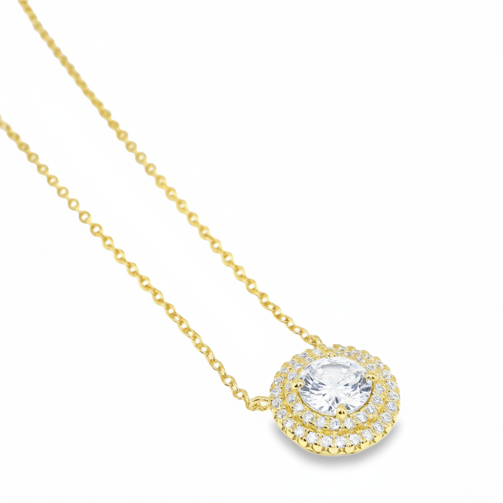 Double Halo Necklace Gold