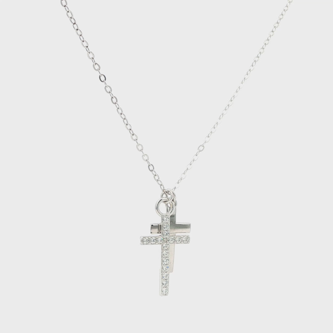 Double Cross Necklace Silver