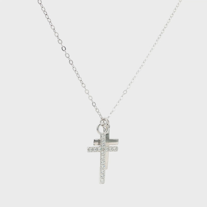 Double Cross Necklace Silver
